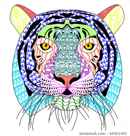 zenart/zentangle style tiger head with moustache,color drawing for print zenart/zentangle style tiger head with moustache,color drawing for print 64561465