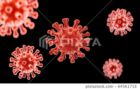 Image of Flu COVID-19 virus cell under the microscope on the blood.Coronavirus Covid-19 outbreak influenza background. Image of Flu COVID-19 virus cell under the microscope on the blood.Coronavirus Covid-19 outbreak influenza background. 64561718