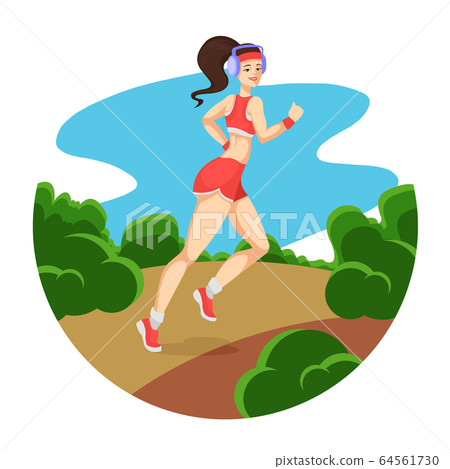 Cartoon Color Character Person Woman Running in The Park Concept. Vector Cartoon Color Character Person Woman Running in The Park Concept. Vector 64561730