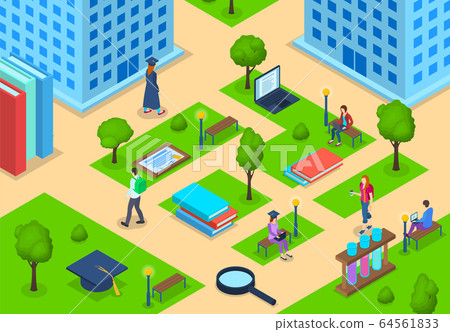 Students in University Campus Building Concept 3d Isometric View. Vector Students in University Campus Building Concept 3d Isometric View. Vector 64561833