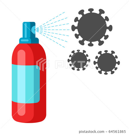 Illustration of protective medical antiseptic with coronavirus molecules Covid-19. Illustration of protective medical antiseptic with coronavirus molecules Covid-19. 64561865