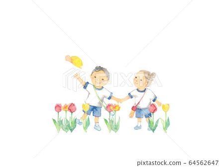 Kindergarten children and tulips, a walk 64562647