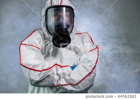 disinfector wearing protective biological suit and gas-mask conduct disinfection disinfector wearing protective biological suit and gas-mask conduct disinfection 64562881