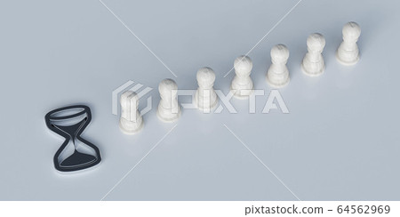 Wooden figures stand in line. queue concept. Wooden figures of people go in line. metal sand clock symbol. 3d render illustration Wooden figures stand in line. queue concept. Wooden figures of people go in line. metal sand clock symbol. 3d render illustration 64562969