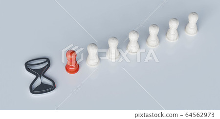 Wooden figures stand in line. queue concept. Wooden figures of people go in line. metal sand clock symbol. 3d render illustration Wooden figures stand in line. queue concept. Wooden figures of people go in line. metal sand clock symbol. 3d render illustration 64562973