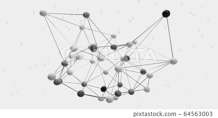 internet network big data connection communication concept made up of white plastic balls metal connections. background 3d render illustration. 64563003