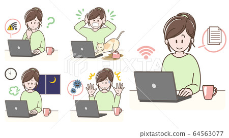 Young woman doing telework _ set - Stock Illustration [64563077] - PIXTA