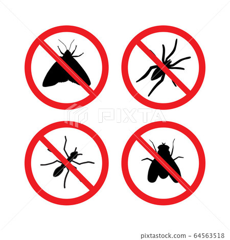 Vector set of black insects crossed in red circle Vector set of black insects crossed in red circle 64563518
