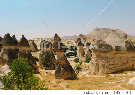 Pasabag valley Mushroom shaped rock formation, fairy chimneys in Cappadocia, Turkey 64564161