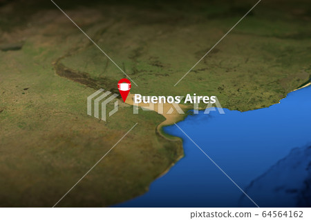Buenos Aires, Argentina geotag with face mask, COVID-19 coronavirus disease self-isolation related 3D rendering  64564162