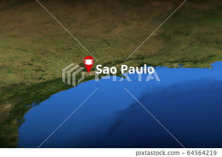 Sao Paulo, Brazil geotag with face mask  on the map, COVID-19 coronavirus disease quarantine related 3D rendering  64564219