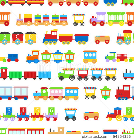 Cartoon Train Toy Children Concept Seamless Pattern Background. Vector Cartoon Train Toy Children Concept Seamless Pattern Background. Vector 64564336