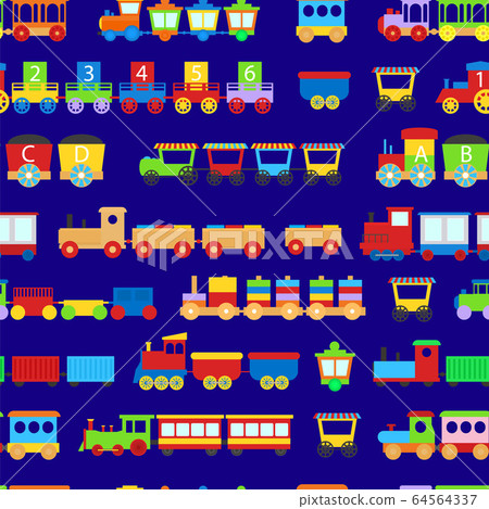 Cartoon Train Toy Children Concept Seamless Pattern Background. Vector Cartoon Train Toy Children Concept Seamless Pattern Background. Vector 64564337