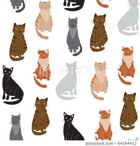 Cartoon Cute Cat Concept Seamless Pattern Background. Vector Cartoon Cute Cat Concept Seamless Pattern Background. Vector 64564412