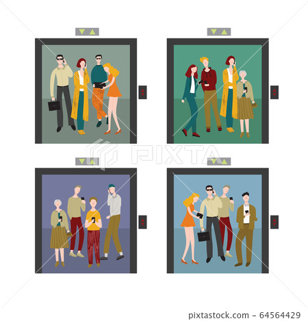 Cartoon Office Workers Characters in Elevator Set. Vector Cartoon Office Workers Characters in Elevator Set. Vector 64564429