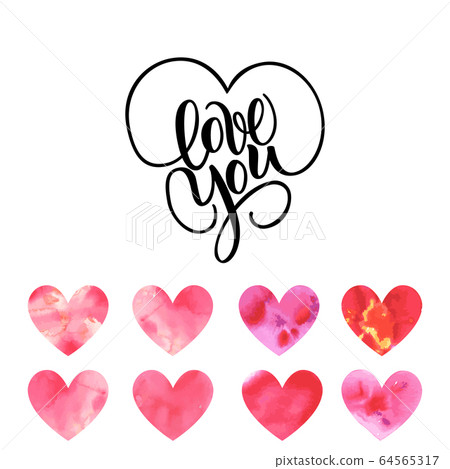 Love You, hand written brush lettering with hearts. Romantic calligraphy. illustration isolated on white. Greeting Card for Day of Saint Valentine. Ready for Printing. Watercolor red hearts. Love You, hand written brush lettering with hearts. Romantic calligraphy. illustration isolated on white. Greeting Card for Day of Saint Valentine. Ready for Printing. Watercolor red hearts. 64565317