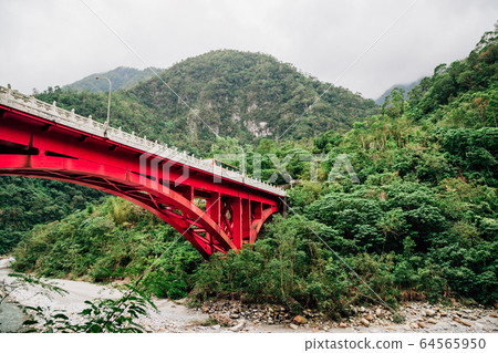 Mountain and bridge in Taroko National Park, Taiwan 64565950