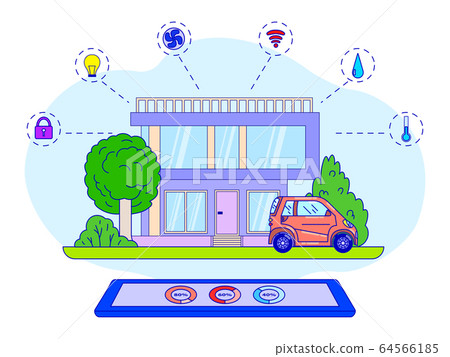 Smart home concept, modern house and electric car, vector illustration in flat style Smart home concept, modern house and electric car, vector illustration in flat style 64566185