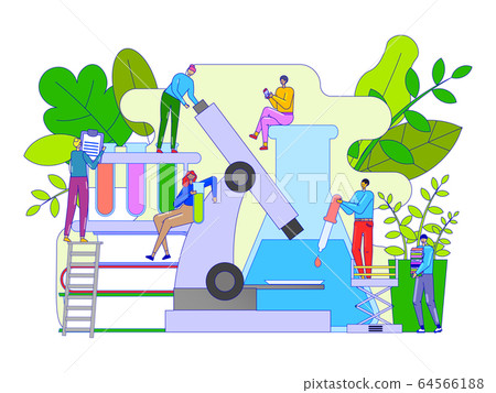 Scientist research in laboratory concept, tiny people cartoon characters, vector illustration 64566188