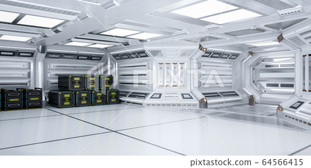 Futuristic Architecture Sci-Fi Hallway and Corridor Interior, 3D Rendering 64566415