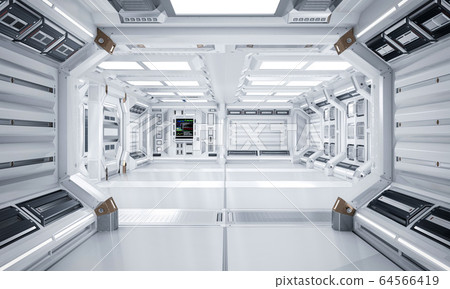Futuristic Architecture Sci-Fi Hallway and Corridor Interior, 3D Rendering 64566419