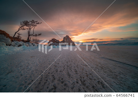 Landscape view of the mountain Shamanka cape in sunset sky Landscape view of the mountain Shamanka cape in sunset sky 64566741