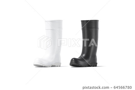 Blank black and white rubber wellington boots mockup, half-turned view 64566780