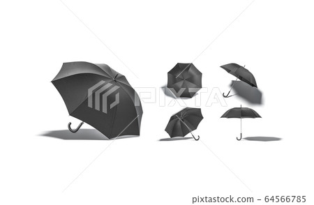 Blank black opened umbrella mock up, different views 64566785