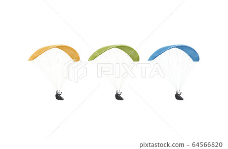 Blank colored paraglider with person in harness mockup set, isolated 64566820