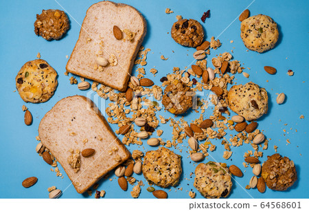 Whole grains, cookies and whole wheat bread Whole grains, cookies and whole wheat bread 64568601