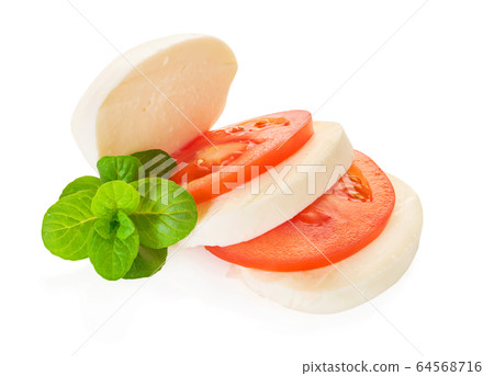 mozzarella cheese and tomato on a white isolated mozzarella cheese and tomato on a white isolated 64568716