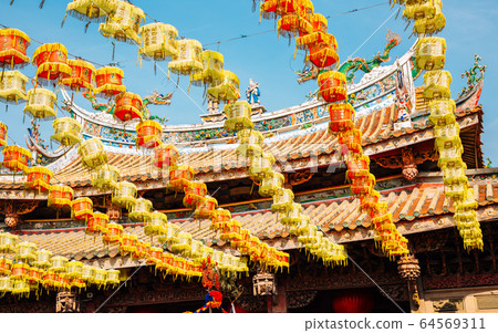 Colorful lanterns at Lukang Mazu Temple in Lukang, Taiwan 64569311