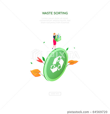 Waste sorting - modern colorful isometric vector web banner Waste sorting - modern colorful isometric vector web banner 64569720