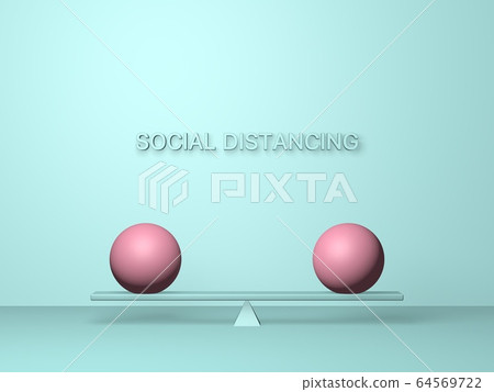 3d render of balls with distance between them. Social distancing during quarantine 64569722