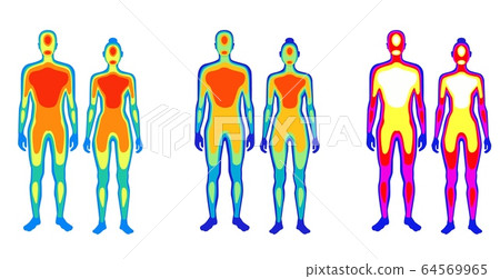 Set of cartoon body warmth thermogram man and woman vector flat illustration 64569965