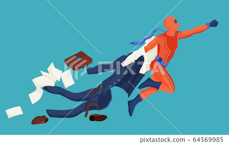 Cartoon office worker take off suit flying go to dream become superhero vector illustration Cartoon office worker take off suit flying go to dream become superhero vector illustration 64569985