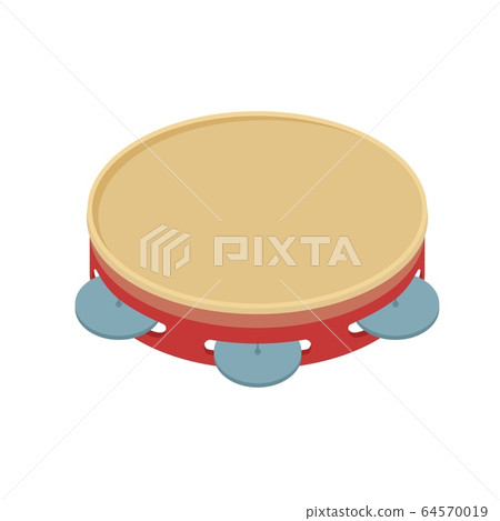 Cartoon colorful tambourine hitting musical instrument isometric vector graphic illustration 64570019