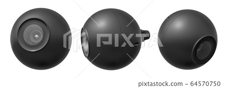 3d rendering of three black round web cameras isolated on white background 64570750