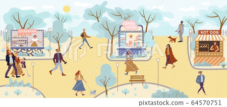 People, fast food sweet street market in park 64570751