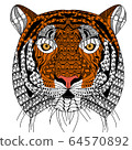 zenart style tiger head with moustache,color drawing  for print 64570892