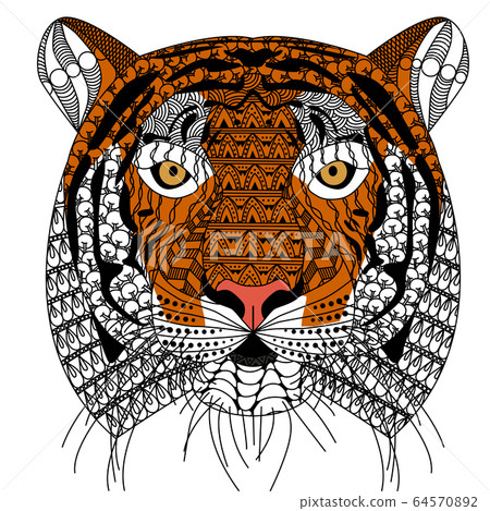 zenart style tiger head with moustache,color drawing  for print 64570892