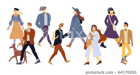 People in protective medical face mask walking People in protective medical face mask walking 64570893