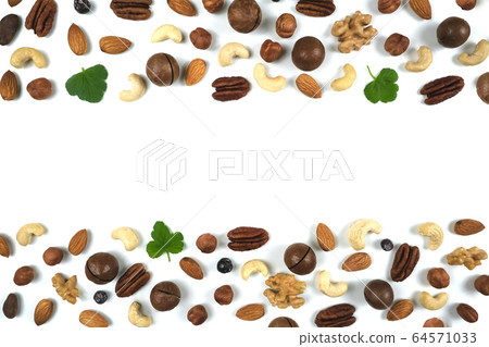 A pattern of nuts on a white background A pattern of nuts on a white background 64571033