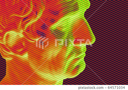 Statue of Guy Julius Caesar Octavian Augustus. Creative concept colorful neon image with ancient roman sculpture Guy Julius Caesar Octavian Augustus head. Cyberpunk, vaporwave and surreal art style. Statue of Guy Julius Caesar Octavian Augustus. Creative concept colorful neon image with ancient roman sculpture Guy Julius Caesar Octavian Augustus head. Cyberpunk, vaporwave and surreal art style. 64571034