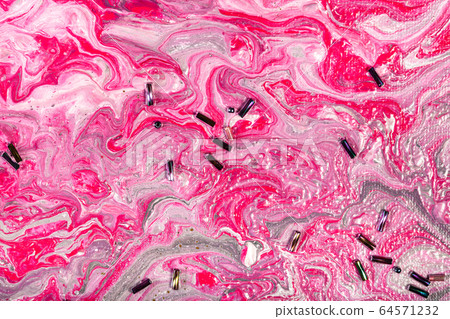 pink and silver acrylic paints decorated by beads 64571232