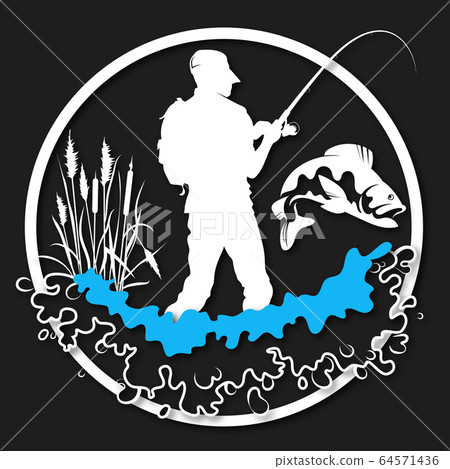 Silhouette of a fisherman fishing and water Silhouette of a fisherman fishing and water 64571436