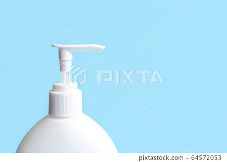 White plastic bottle with hand sanitizer gel. White plastic bottle with hand sanitizer gel. 64572053