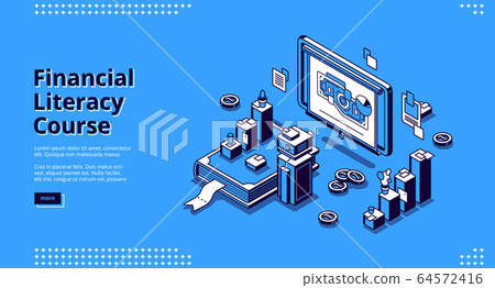 Financial literacy course isometric landing page. Financial literacy course isometric landing page. 64572416