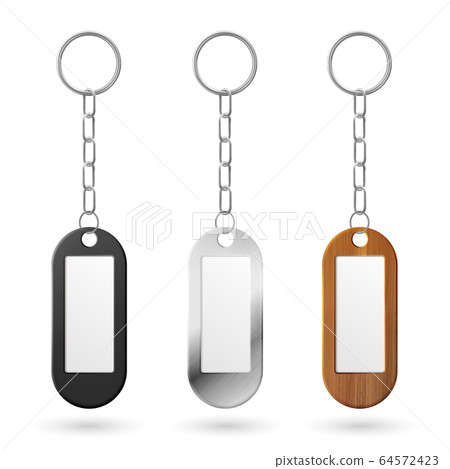 Vector metal, plastic and wooden keychains 64572423