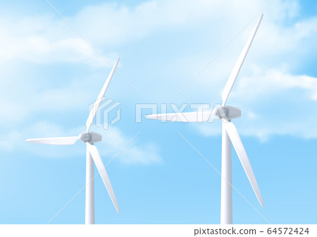 Vector realistic white wind turbine and blue sky 64572424
